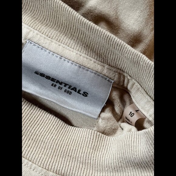 Fear Of God Essentials Shirt Large Tall / 10 Boys Beige Long Sleeve 100% Cotton - Picture 8 of 9
